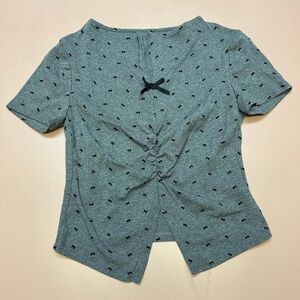 (M) FSLE Coquette Bow Slit Crop Top Short Sleeve Tee